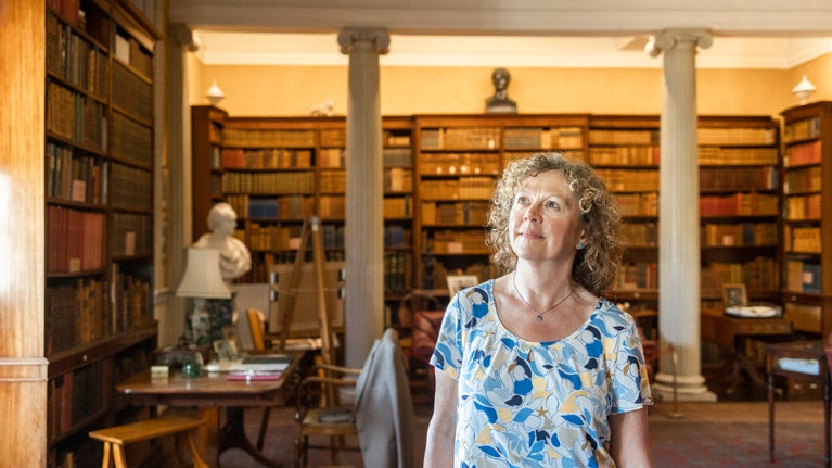 Visitor in the Library at Wallington, Northumberland